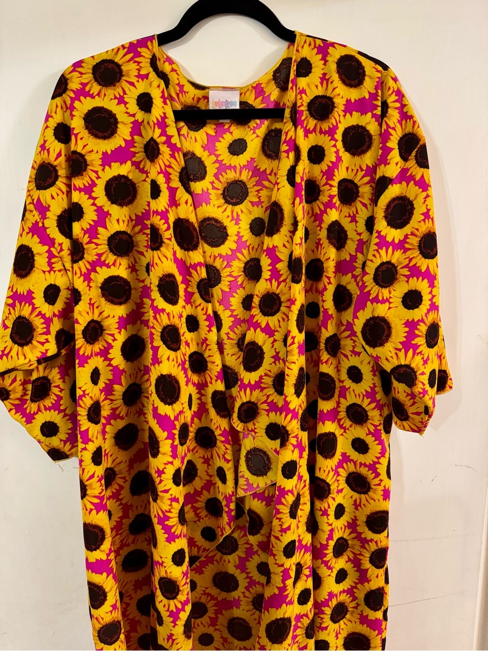 LuLaRoe Sunflower Print Open Front Coatigan - Yellow & Pink